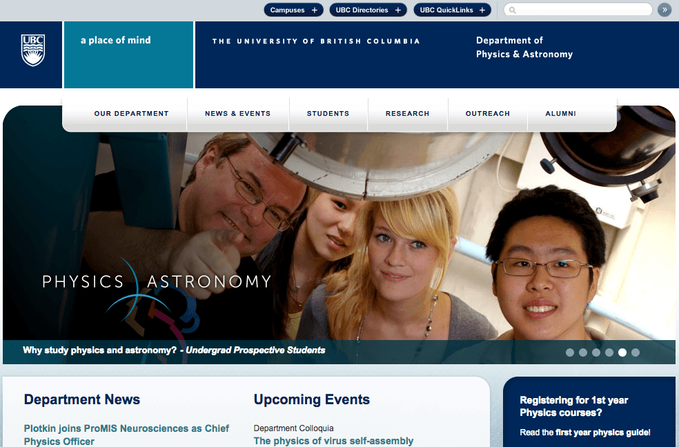 UBC Department of Physics and Astronomy homepage